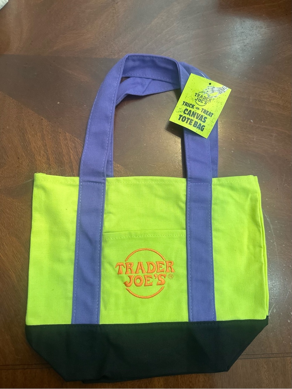 🍁Trader Joe’s Bright Lime & Purple Mini Canvas Tote Bag